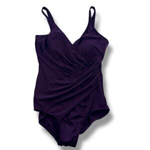 Miraclesuit one piece purple swimsuit, FLAWING AND TAG CUT, fits like a medium